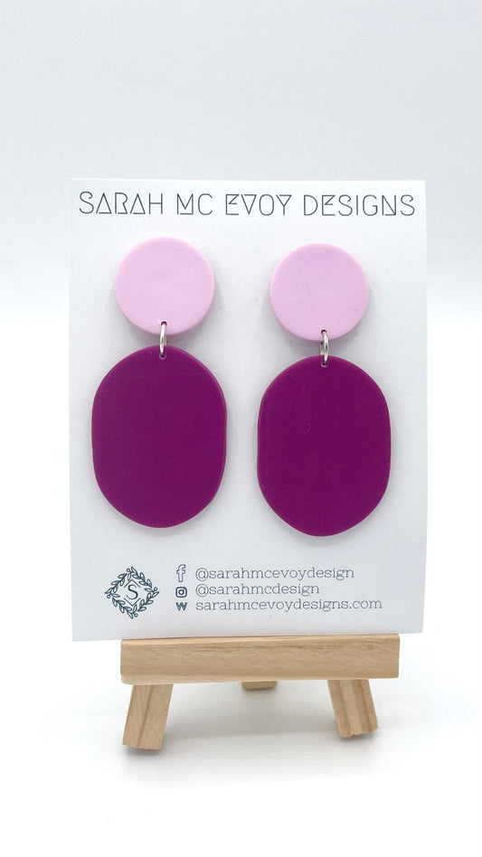 Fuschia and Cotton Candy Oval Dangle Earrings