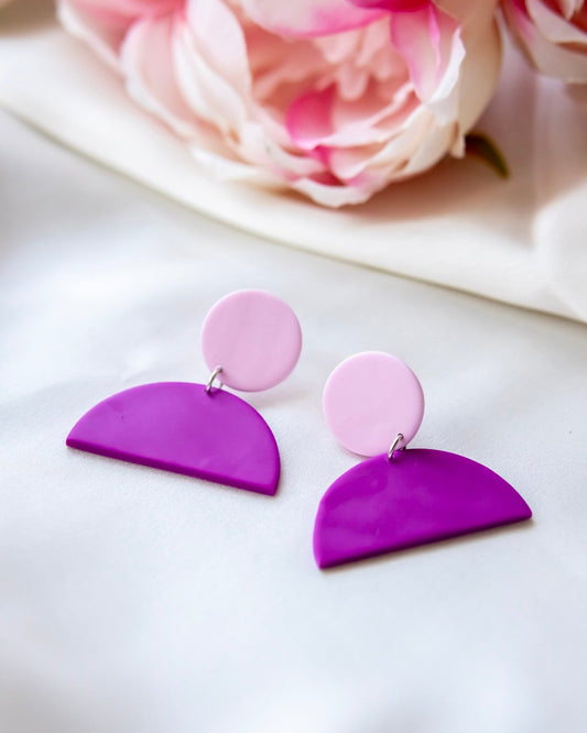 Fuschia and Cotton Candy Semi Circle Dangle Earrings