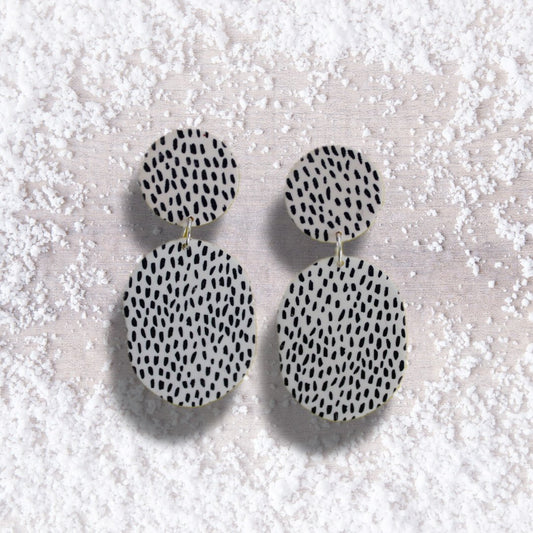 Black and White Speckled Oval Dangle Earrings