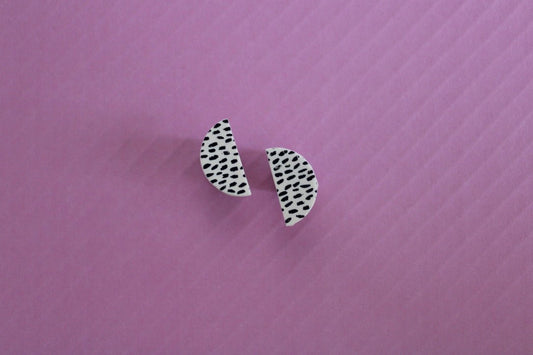 Black and White Speckled Semi - Circle Studs