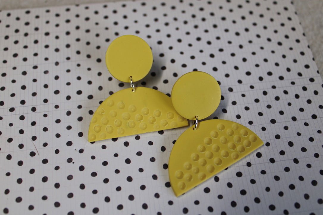 Canary Yellow Engraved Semi - Circle Earrings