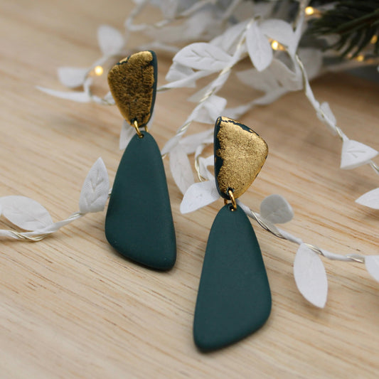 Gold and Jade Green Angle Earrings