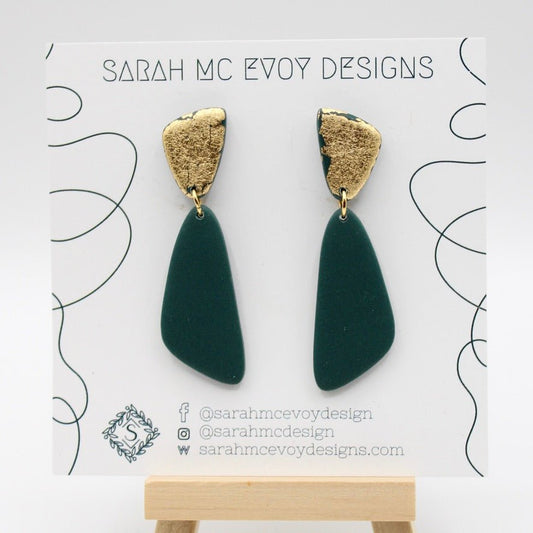 Gold and Jade Green Angle Earrings