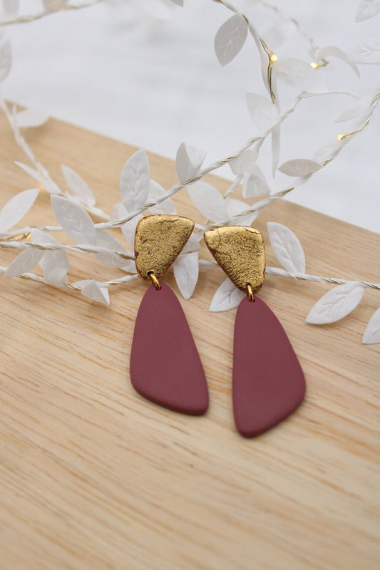 Gold and Plum Angle Earrings