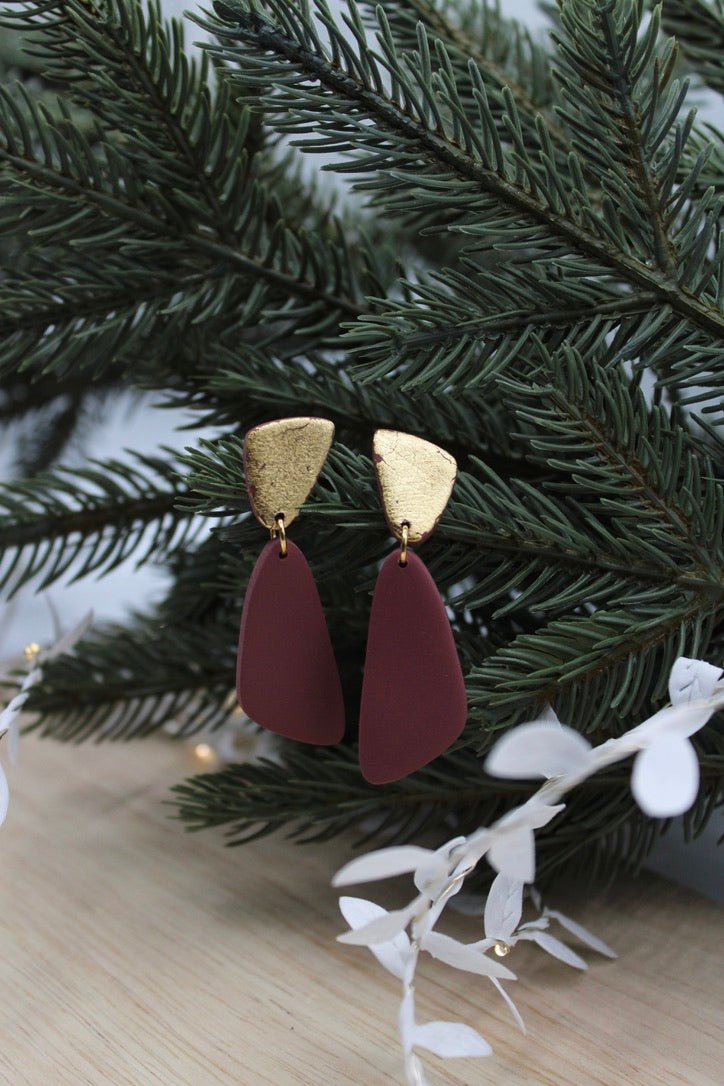 Gold and Plum Angle Earrings