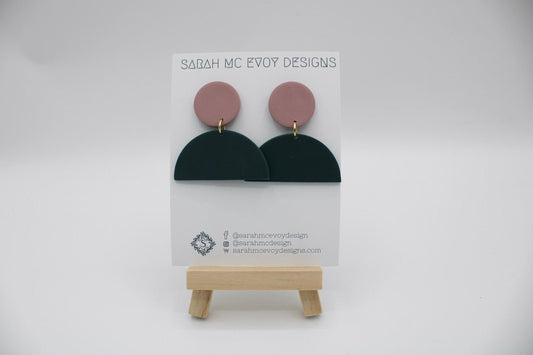 Jade and Terracota Semi - Circle Earrings