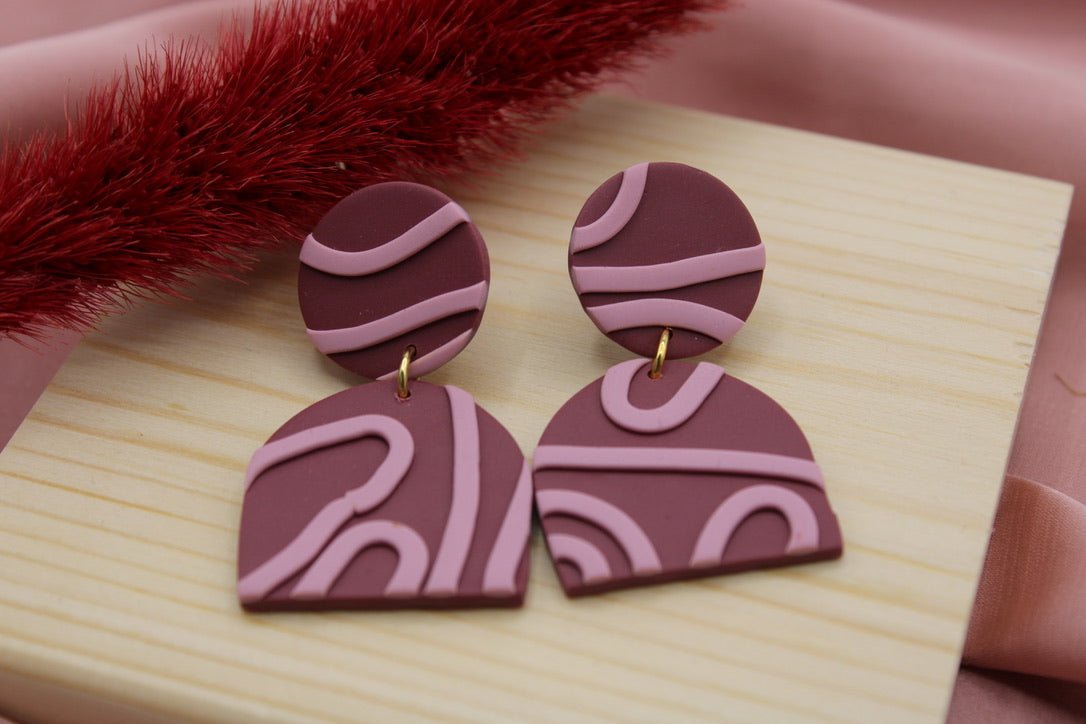 Plum and Cotton Candy Squiggle Half - Oval Earrings