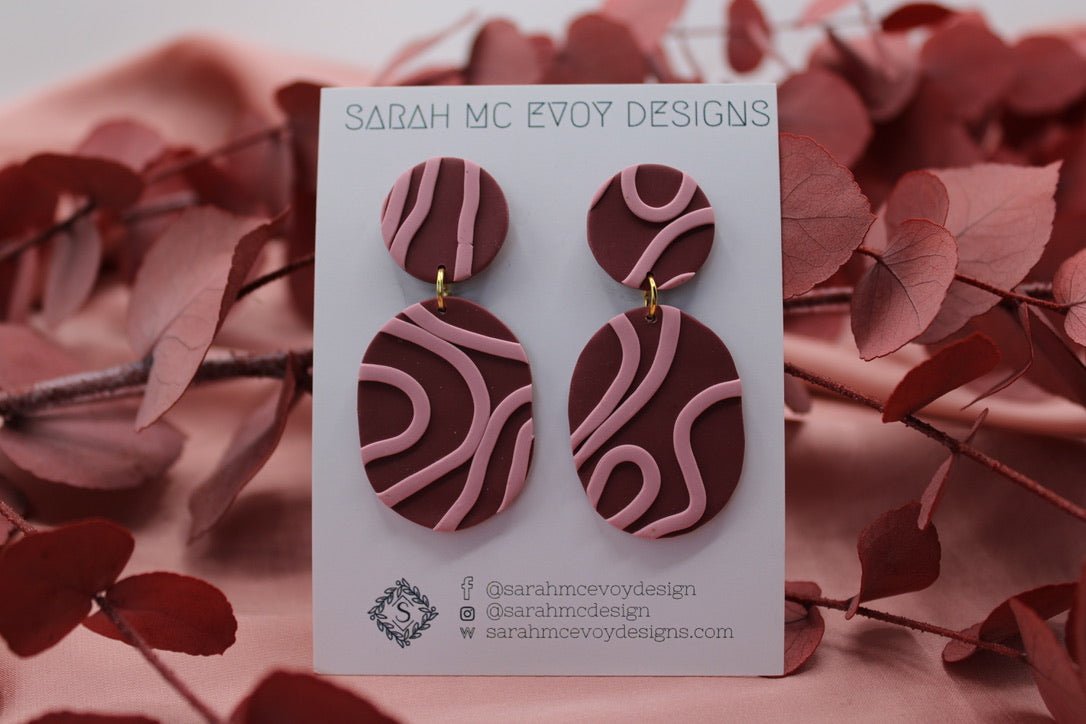 Plum and Cotton Candy Squiggle Oval Drop Earrings