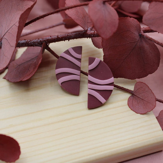 Plum and Cotton Candy Squiggle Semi - Circle Studs