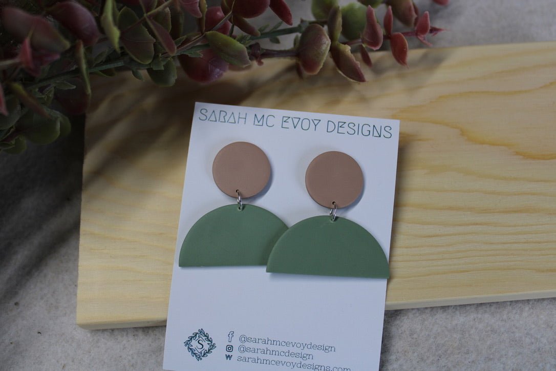 Sage and Terracota Semi - Circle Dangle Earrings