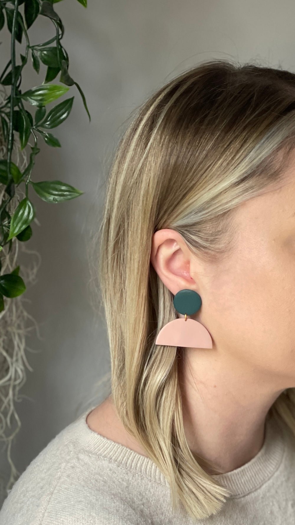 Terracota and Jade Semi - Circle Earrings