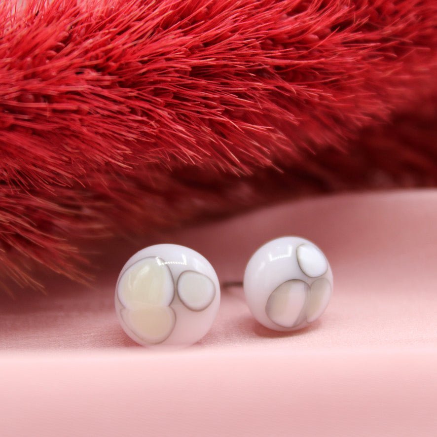 White Glass Stud Earrings