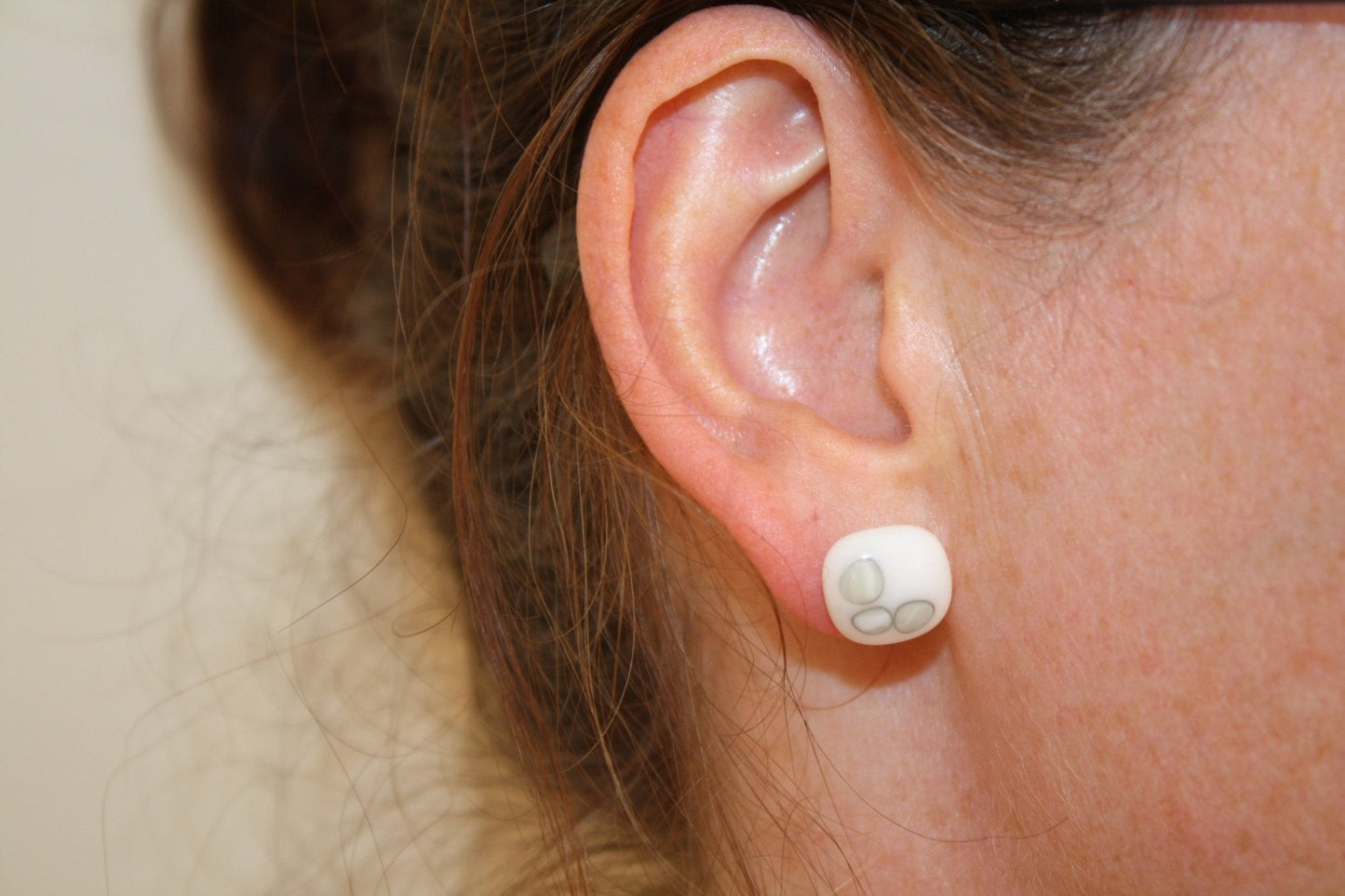 White Glass Stud Earrings