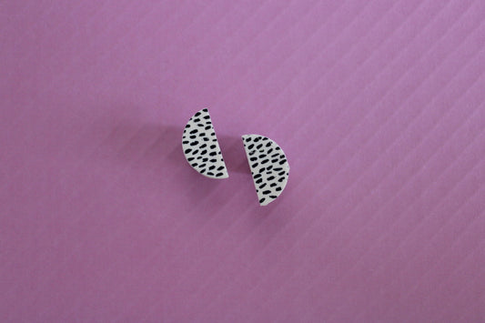 Black and White Speckled Semi- Circle Studs