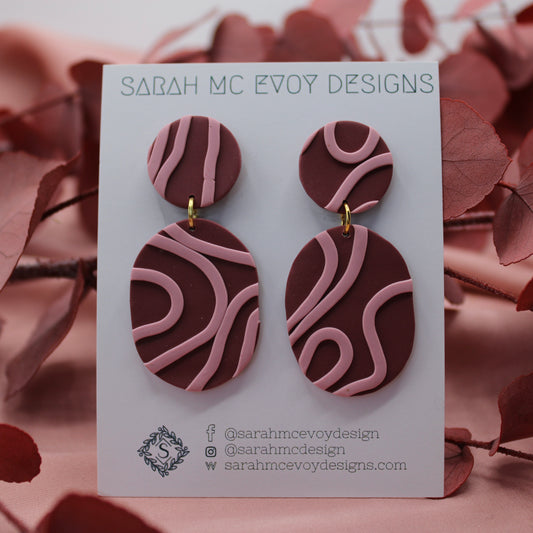 Plum and Cotton Candy Squiggle Oval Drop Earrings