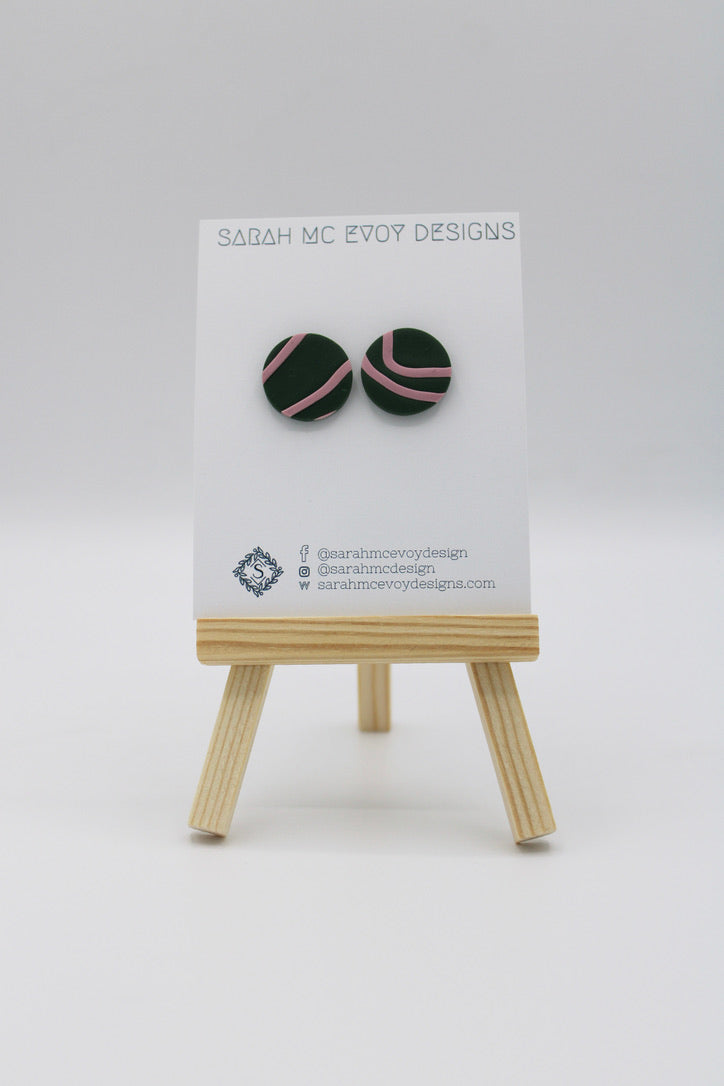 Jade Green and Pink Squiggle Studs
