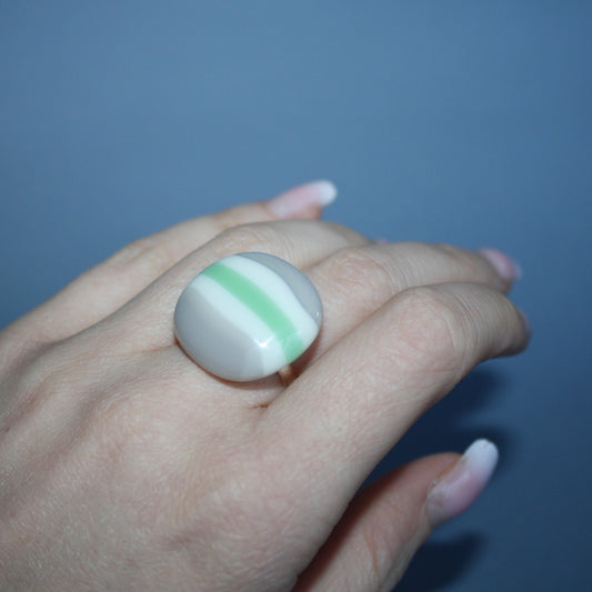 Grey / Green Fused Glass Ring