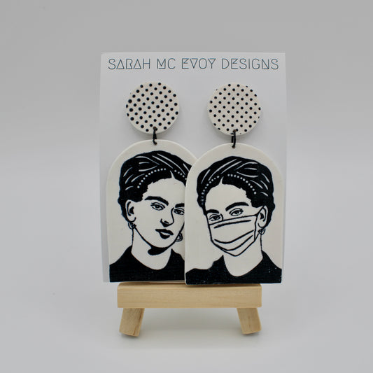 Black and White Mask Lady Earrings